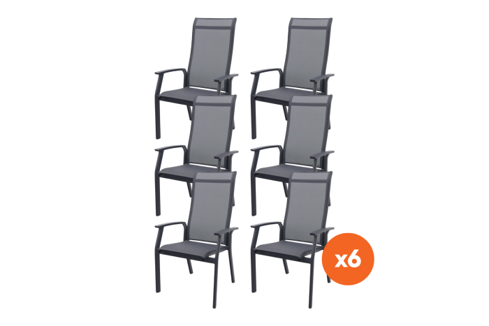 Set van 6 - Madino Excellent stapelbare tuinstoelen - Antraciet