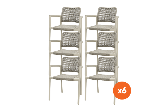 Set van 6 - Moretti rope stapelbare dining tuinstoel - Mokka