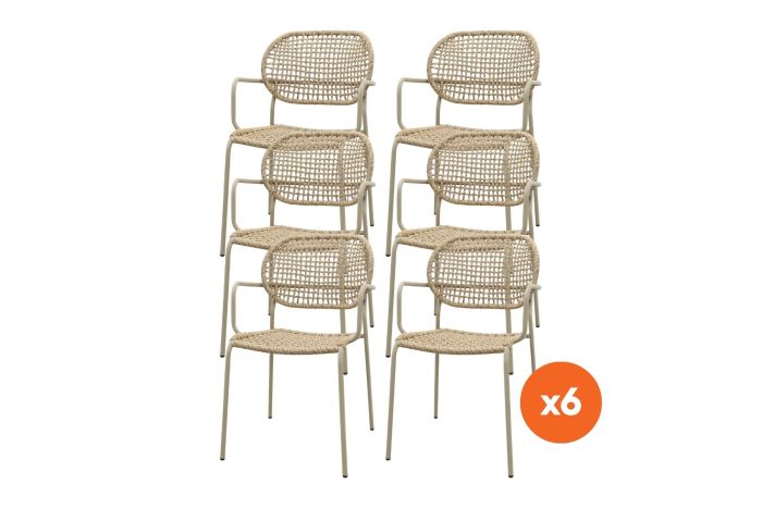 Set van 6 - Noa stapelbare naturel wicker dining tuinstoel - Latte