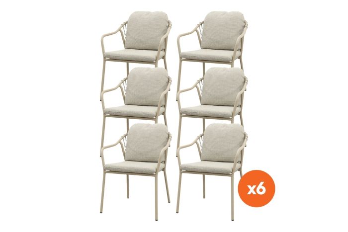 Set van 6 - Pisa rope dining tuinstoel - Latte