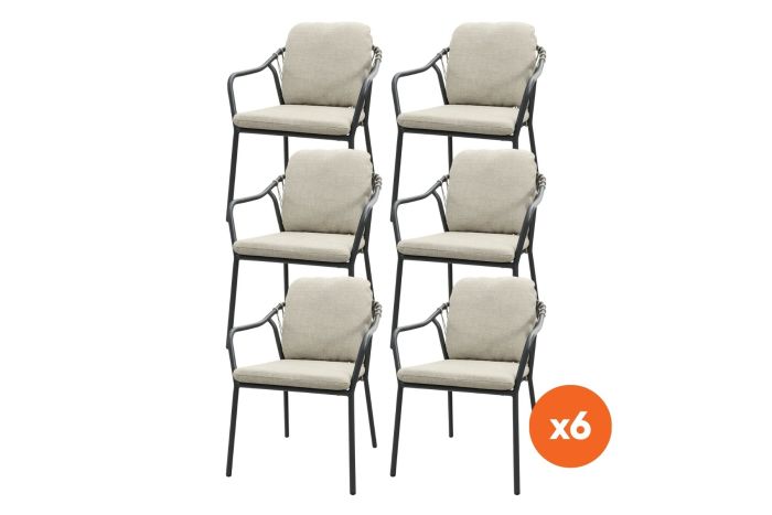 Set van 6 - Pisa rope dining tuinstoel - Royal Grey