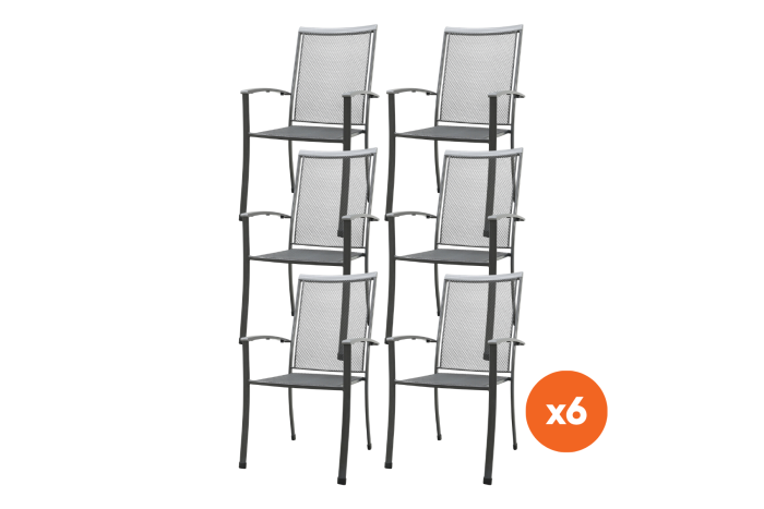 Set van 6 - Royal Garden Balero strekmetaal stapelbare tuinstoel - Antraciet