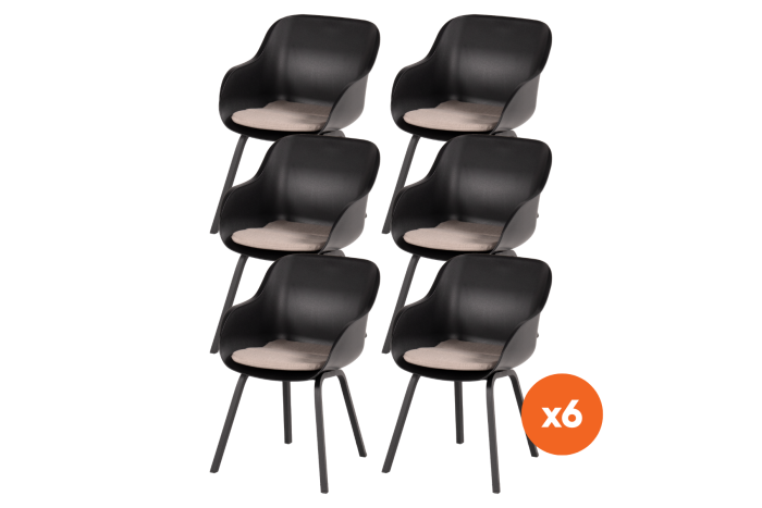 Set van 6 - Hartman Le Soleil Element dining armstoelen - Carbon black/Black
