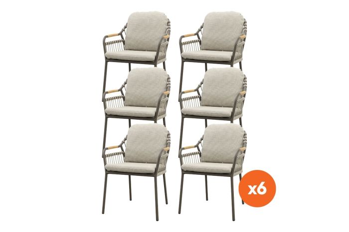 Set van 6 - Tenerife dining tuinstoel met teak armleuning - Terre