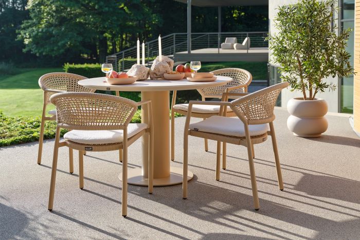 Hartman Taragona/Girona ronde stapelbare tuinset voor 4 personen 120 cm. - Cappuccino