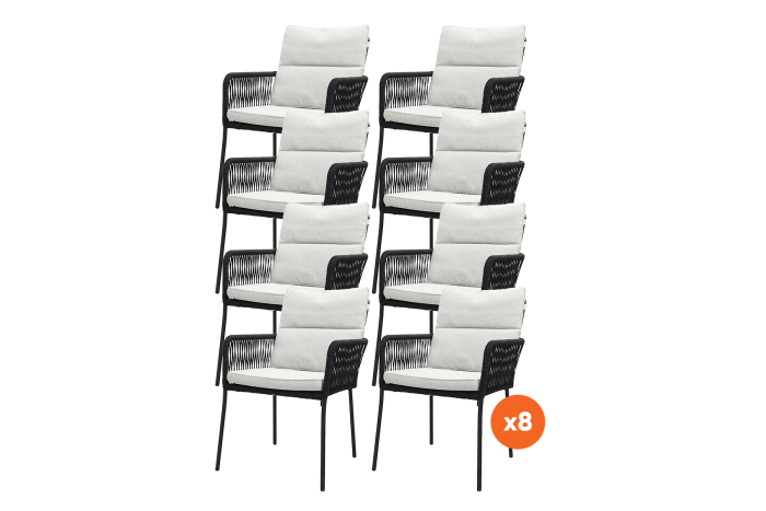 Set van 8 - Teresa dining tuinstoel Rope - Black