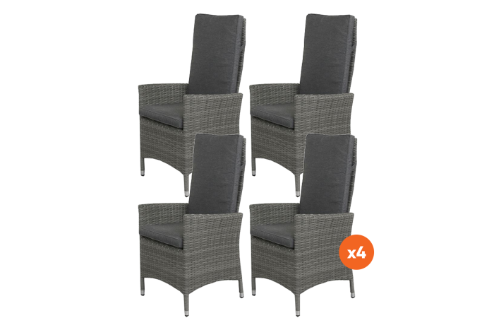 Set van 4 - Timber wicker verstelbare tuinstoel - Organic Grey