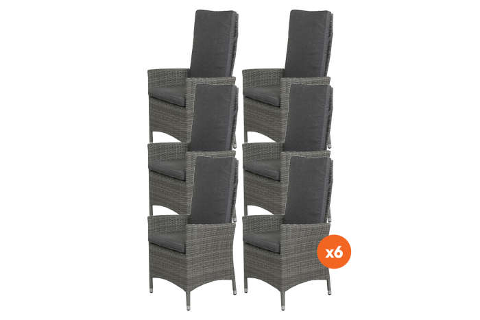 Set van 6 - Timber wicker verstelbare tuinstoel - Organic Grey