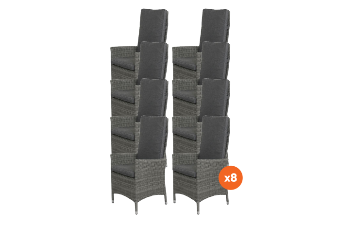 Set van 8 - Timber wicker verstelbare tuinstoel - Organic Grey