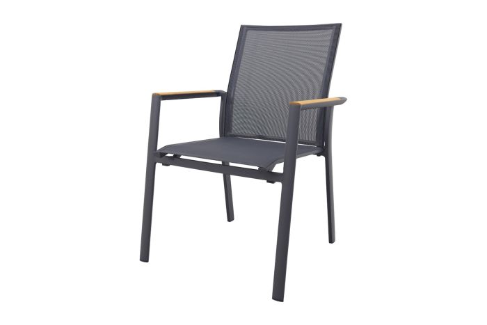 Utah stapelbare tuinstoel - Antraciet - Teak armleuning