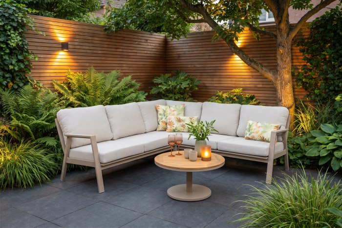 Viento/Canto aluminium hoekbank loungeset - Latte/Teak