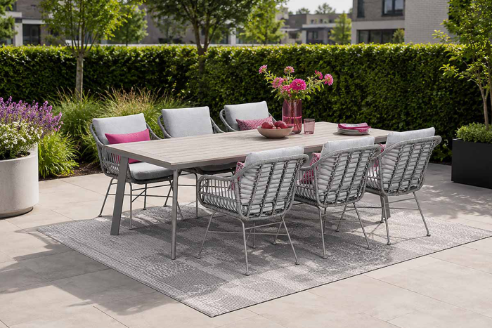 GI Margriet/Vigo wicker tuinset voor 6 personen 230x100 cm. - Taupe