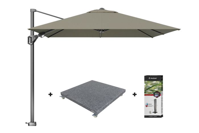 Voyager zweefparasol T2 2,7x2,7 m. Taupe met en hoes