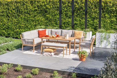 GI Sardinia lounge-dining set aluminium (7-delig) - Teak look/Zand