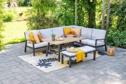 GI Elati lounge-diningset aluminium (6-delig) - Carbon Black/Zand