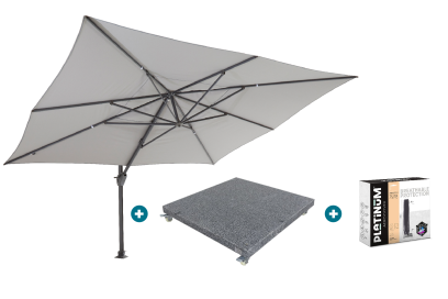 4-Seasons zweefparasol Hacienda 300 x 400 - Mid Grey met voet en hoes