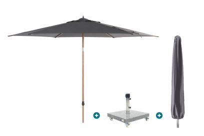4SO Azzurro stokparasol 300 cm. - Houtlook/Charcoal Sevilla voet en hoes