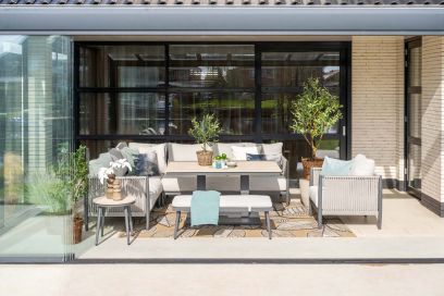 GI Diamo/Cyprus verstelbare lounge-dining hoekset (7-delig) - Carbon Black/Zand