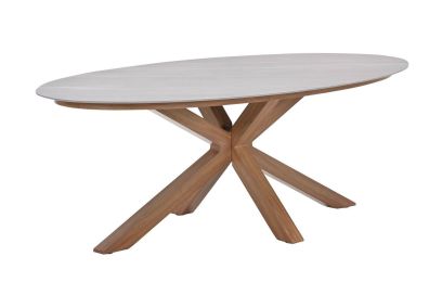 GI Scotland ovale tuintafel 230x115 cm. - Teak look/Zand
