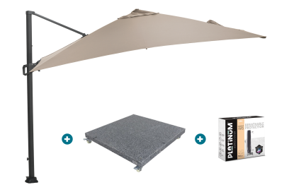 GI Hawaii zweefparasol 300 x 300 cm. - Taupe - met voet en hoes