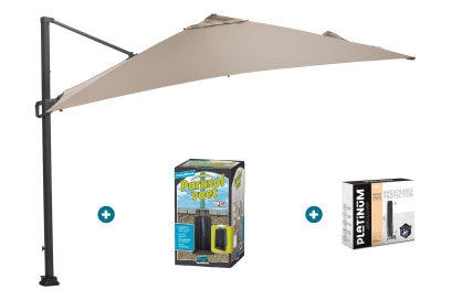 GI Hawaii zweefparasol 300 x 300 cm. - Taupe - met ingraafvoet en hoes