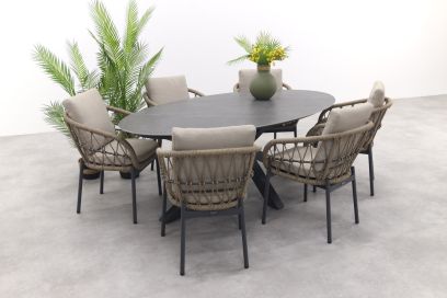 GI Ovale tuinset Scotland marmerlook grey/Julia tuinstoel - 7 delig