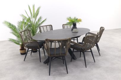 GI Ovale tuinset Scotland marmerlook grey/Jasmine tuinstoel- 7 delig