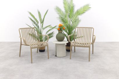 Stripe/Velora loungestoelen set (3-delig) - Taupe/Cream