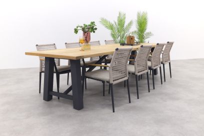 Lumino/Keltex stapelbare tuinset 330x101 cm. (9-delig) - Teak/Zand