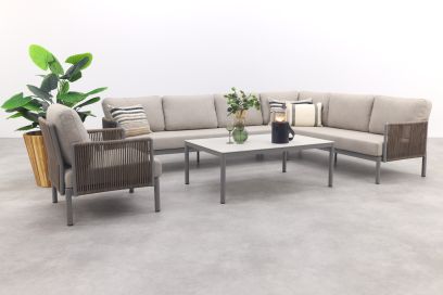 Sierra hoek loungeset + loungestoel - Naturel/Grijs
