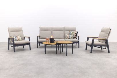 Solaro/Valletta verstelbare (5-persoons) stoel-bank loungeset - Zand / Teak