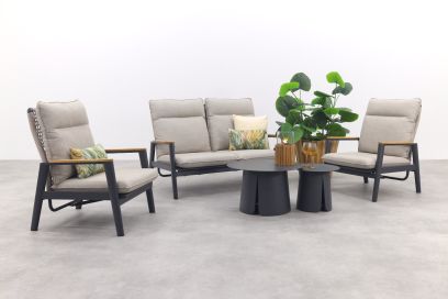Solaro/Velora verstelbare (4-persoons) stoel-bank loungeset - Zand / Royal Grey