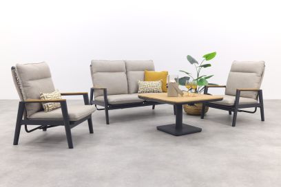 Solaro/Medina verstelbare (4-persoons) stoel-bank loungeset - Zand / Teak
