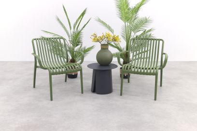 Stripe/Velora loungestoelen set (3-delig) - Mosgroen/Royal grey