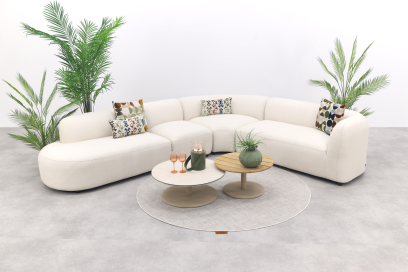 Madeira/Sara ronde loungeset rechts + tussenelement - Naturel Sunbrella/Teak