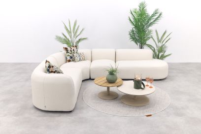 Madeira/Sara ronde loungeset links + tussenelement - Naturel Sunbrella/Teak