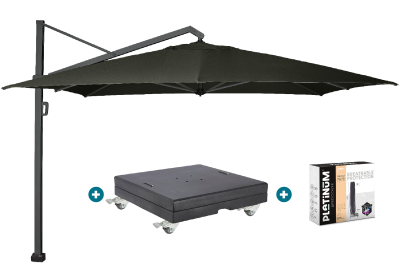 Platinum Icon T1 Zweefparasol - 4x3m. - Faded Black met voet en hoes