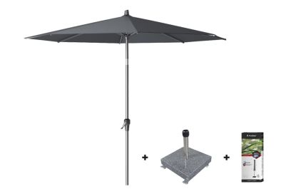 Platinum Riva stokparasol 2,7 m. rond - Antraciet met voet en hoes