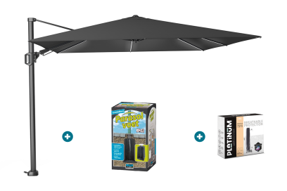 Platinum Challenger Zweefparasol T2 Premium Glow 3x3 m. - Faded Black met ingraafvoet en hoes