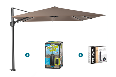 Platinum Challenger Zweefparasol T2 Premium Glow 3x3 m. - Havana Taupe met ingraafvoet en hoes