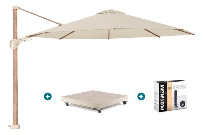 Platinum Challenger parasol Premium T2 3.5 - Champagne Teak + vulbare voet + hoes