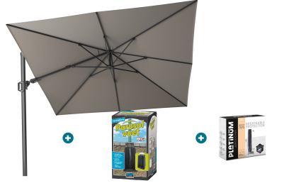 Platinum Challenger zweefparasol T2 - 3x3 m. - Manhattan Grey - met ingraafvoet en hoes