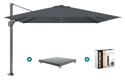 Platinum Challenger Telescope Zweefparasol premium - 3,5x3,5 - Faded Black met Marbella voet en hoes