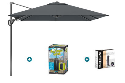 Platinum Voyager zweefparasol T2 2,7x2,7 - Antraciet met ingraafvoet en hoes