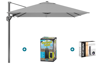 Platinum Voyager zweefparasol T2 2,7x2,7 - Grijs met ingraafvoet en hoes