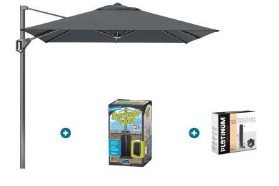 Platinum Voyager zweefparasol T1 2.5x2.5 m. - Antraciet met ingraafvoet en hoes