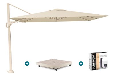 Platinum Nexus T2 zweefparasol 3x3 m. - Champagne sandstone - met vulbare voet en hoes