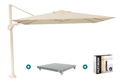 Platinum Nexus T2 zweefparasol 3x3 m. - Champagne sandstone - met Madrid voet en hoes