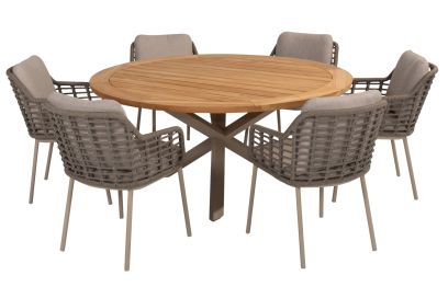 Taste Puglia/Prado 6-persoons ronde dining tuinset Ø160 cm. - Teak/Latte