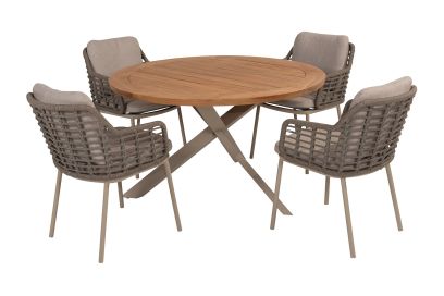 Taste Puglia/Prado 4-persoons ronde dining tuinset Ø130 cm. - Teak/Latte